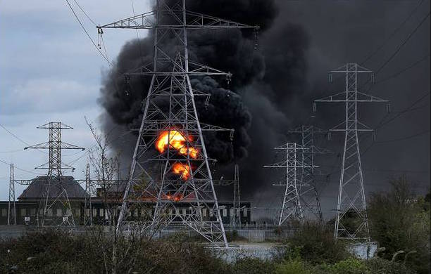 The scene of the fire at the ESB substation in Bluebell in south Dublin.